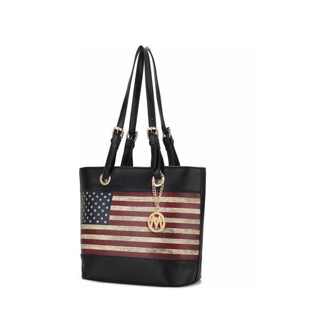 Vera Vegan Leather Patriotic Flag Pattern Women Tote Bag