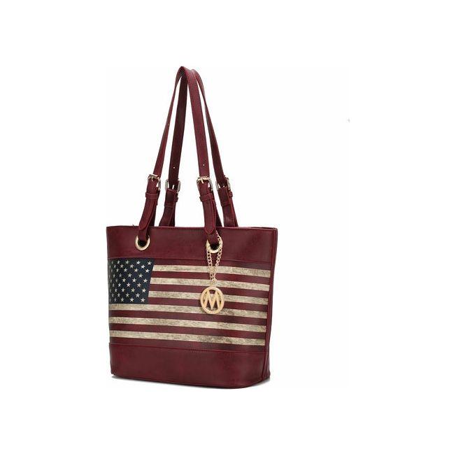 Vera Vegan Leather Patriotic Flag Pattern Women Tote Bag