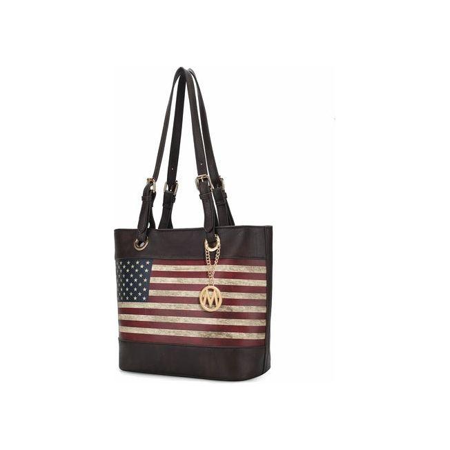 Vera Vegan Leather Patriotic Flag Pattern Women Tote Bag