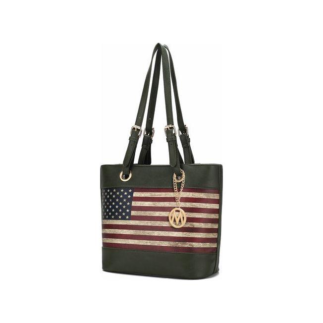 Vera Vegan Leather Patriotic Flag Pattern Women Tote Bag