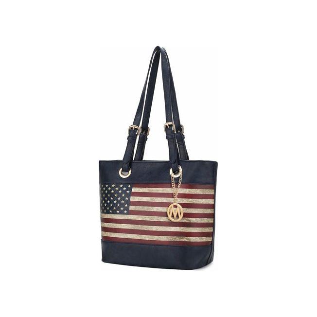 Vera Vegan Leather Patriotic Flag Pattern Women Tote Bag