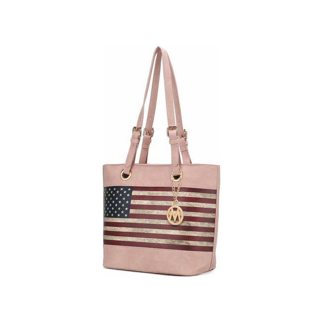 Vera Vegan Leather Patriotic Flag Pattern Women Tote Bag