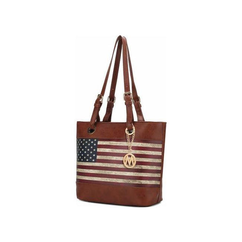 Load image into Gallery viewer, Vera Vegan Leather Patriotic Flag Pattern Women Tote Bag
