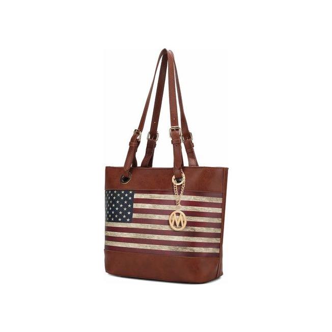 Vera Vegan Leather Patriotic Flag Pattern Women Tote Bag