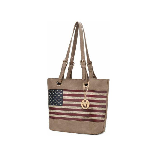 Vera Vegan Leather Patriotic Flag Pattern Women Tote Bag