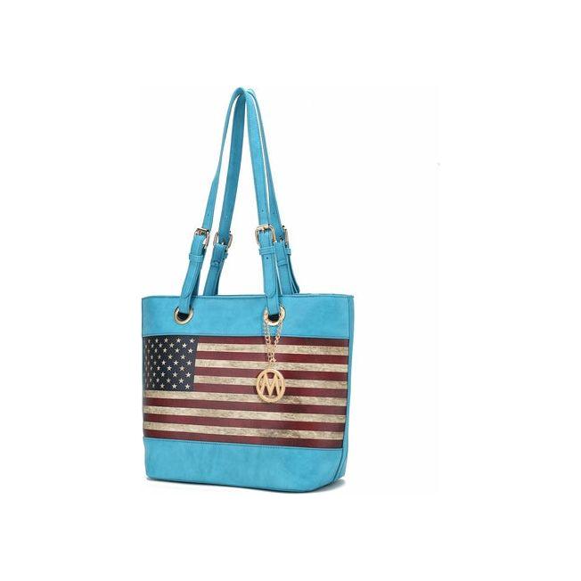 Vera Vegan Leather Patriotic Flag Pattern Women Tote Bag