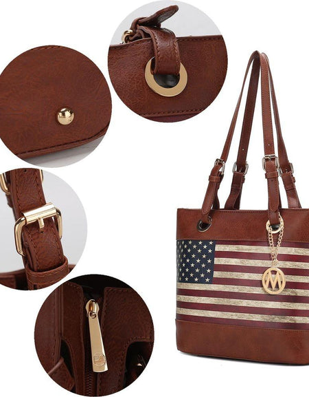 Vera Vegan Leather Patriotic Flag Pattern Women Tote Bag