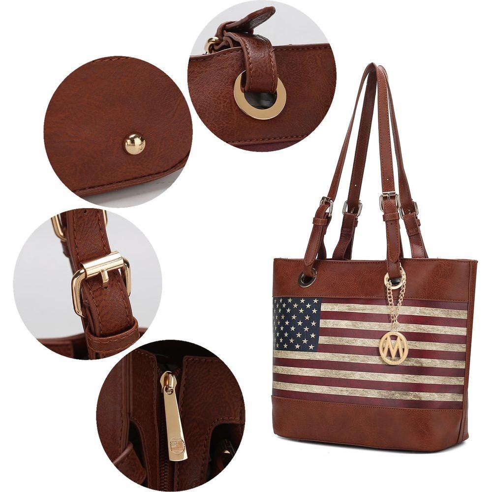 Vera Vegan Leather Patriotic Flag Pattern Women Tote Bag