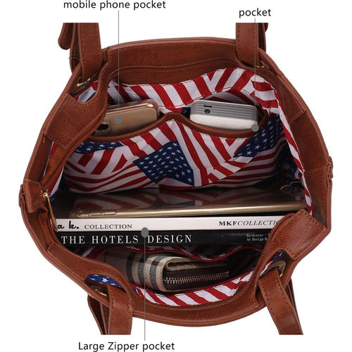 Load image into Gallery viewer, Vera Vegan Leather Patriotic Flag Pattern Women Tote Bag
