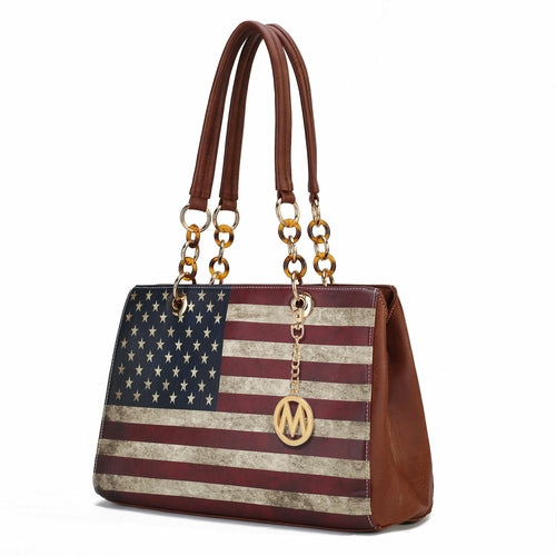 Load image into Gallery viewer, Nevaeh Vegan Leather patriotic pattern Women Shoulder Bag
