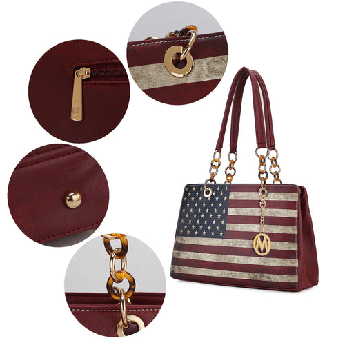 Load image into Gallery viewer, Nevaeh Vegan Leather patriotic pattern Women Shoulder Bag
