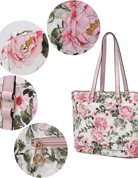 Hallie Quilted Cotton Botanical Pattern Women Tote Bag