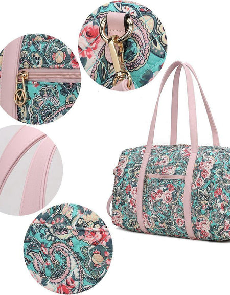Khelani Quilted Cotton Botanical Pattern Women Duffle Bag