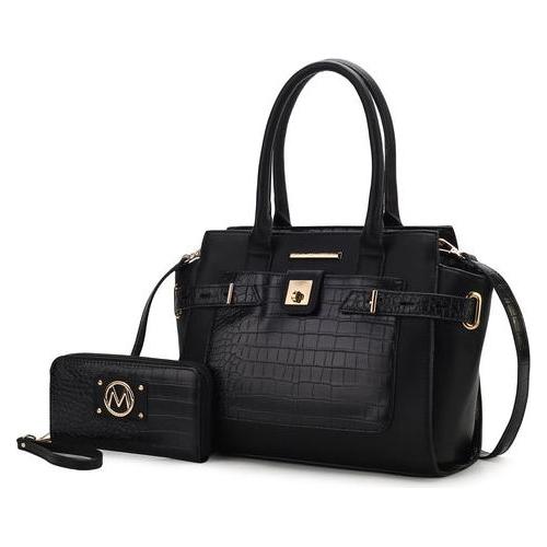 Isla Crocodile Embossed Satchel Handbag in Luxe Vegan Leather