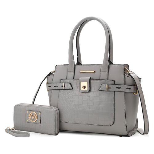 Load image into Gallery viewer, Isla Crocodile Embossed Satchel Handbag in Luxe Vegan Leather
