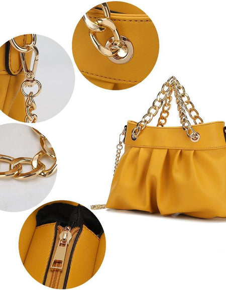 Marvila Minimalist Vegan Leather Chain Ruched Shoulder Bag