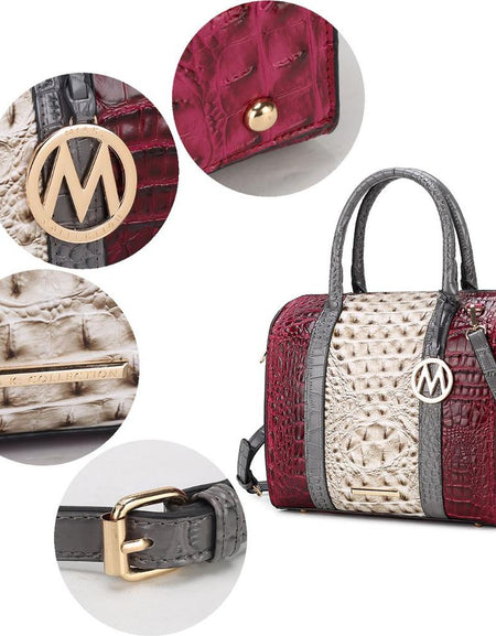 Ember Faux Crocodile-Embossed Vegan Leather Satchel Bag