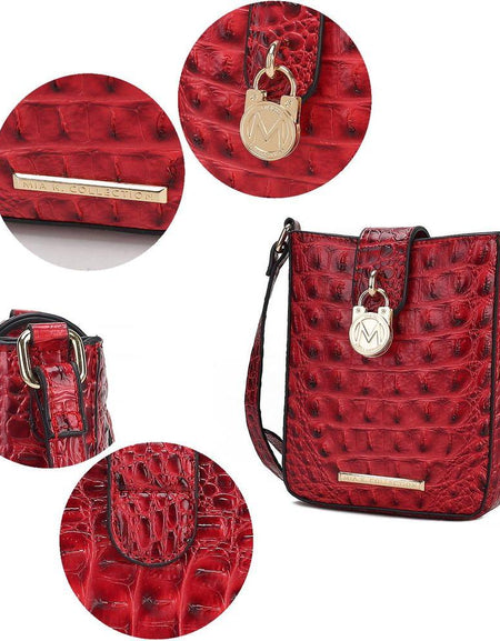 Avery Faux Crocodile Embossed Vegan Leather Women Crossbody Bag