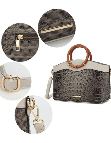 Phoebe Faux Crocodile-Embossed Vegan Leather Tote Bag