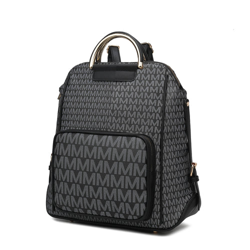 June M logo Printed Vegan Leather Women Backpack