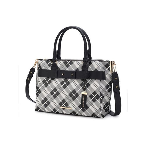 Load image into Gallery viewer, Vivian Plaid Vegan Leather Women Satchel Bag
