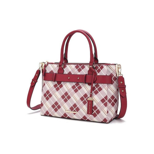 Load image into Gallery viewer, Vivian Plaid Vegan Leather Women Satchel Bag
