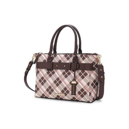 Load image into Gallery viewer, Vivian Plaid Vegan Leather Women Satchel Bag
