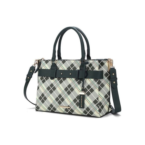 Load image into Gallery viewer, Vivian Plaid Vegan Leather Women Satchel Bag
