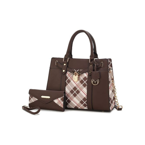 Load image into Gallery viewer, Christine Plaid Vegan Leather Satchel Bag with Wallet
