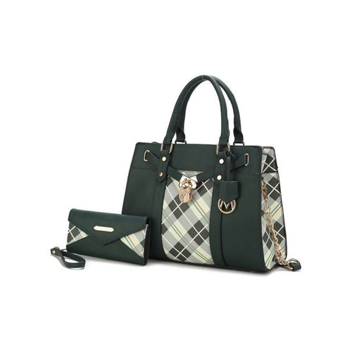 Load image into Gallery viewer, Christine Plaid Vegan Leather Satchel Bag with Wallet
