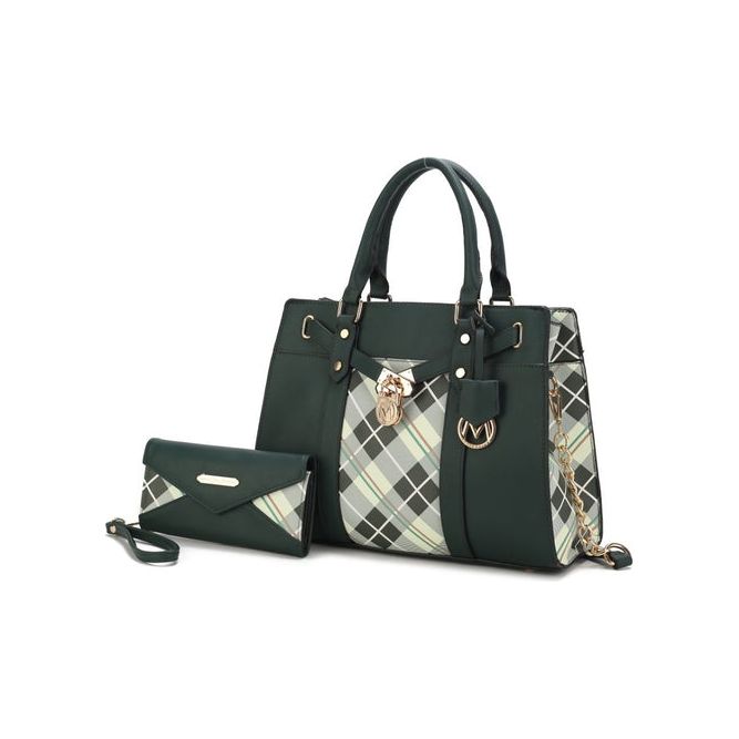 Christine Plaid Vegan Leather Satchel Bag with Wallet