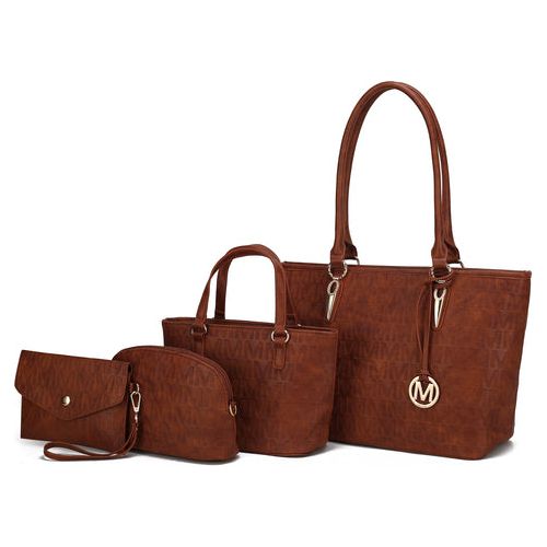 Edelyn embossed M Signature 4 PCS Tote Set