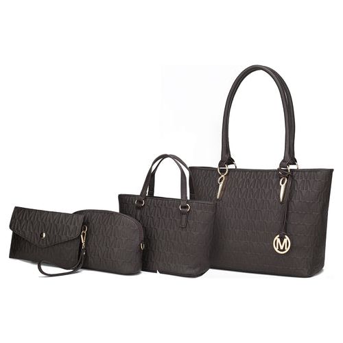 Edelyn embossed M Signature 4 PCS Tote Set