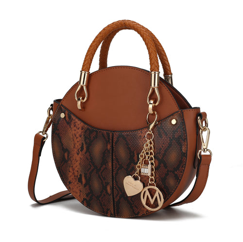 Load image into Gallery viewer, Camille Faux Snakeskin Vegan Leather Women Round Crossbody Bag
