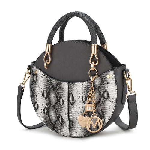 Load image into Gallery viewer, Camille Faux Snakeskin Vegan Leather Women Round Crossbody Bag
