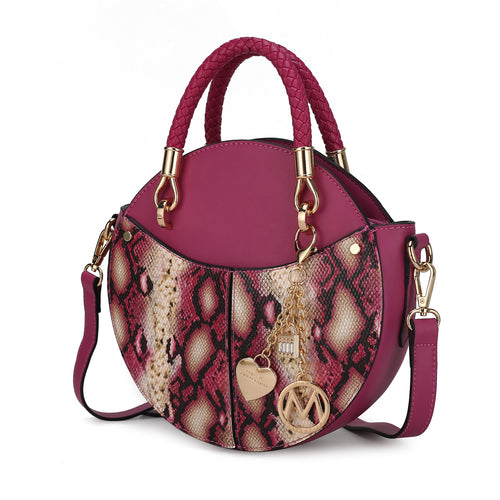 Load image into Gallery viewer, Camille Faux Snakeskin Vegan Leather Women Round Crossbody Bag
