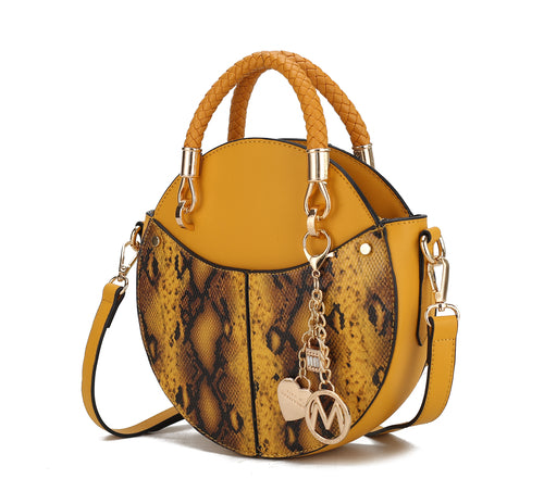 Load image into Gallery viewer, Camille Faux Snakeskin Vegan Leather Women Round Crossbody Bag
