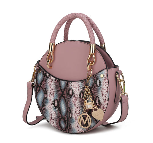 Load image into Gallery viewer, Camille Faux Snakeskin Vegan Leather Women Round Crossbody Bag
