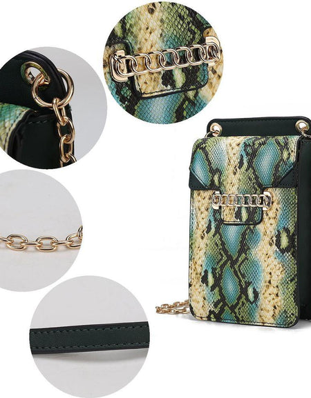 Yael Snake Embossed Vegan Leather Phone Crossbody Handbag