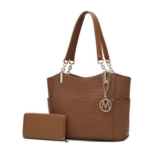 Load image into Gallery viewer, Savannah M Logo Printed Vegan Leather Women Tote and Wristlet Wallet
