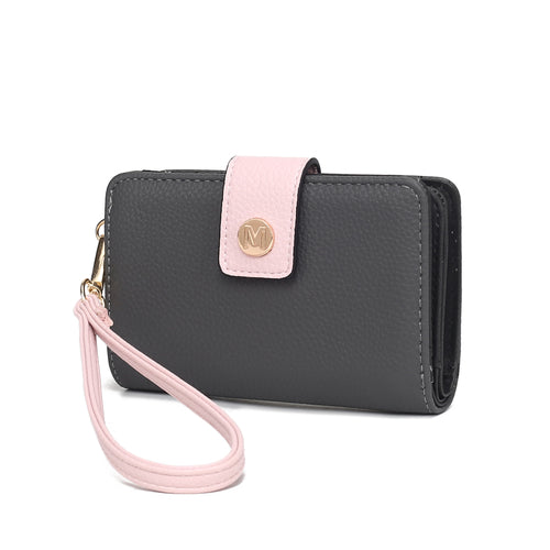 Load image into Gallery viewer, Shira Color Block Vegan Leather Women Wallet with Wristlet
