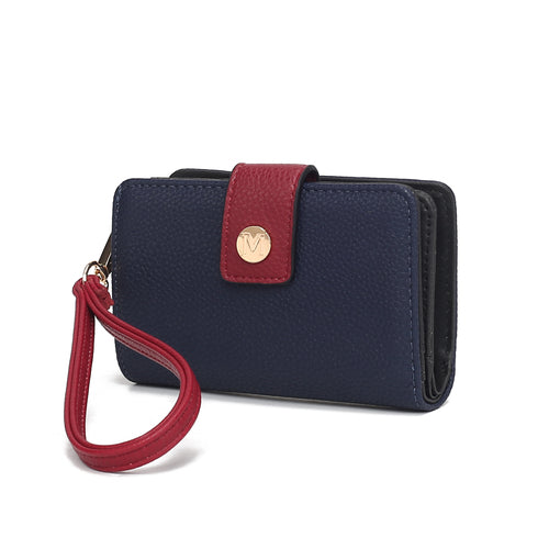 Load image into Gallery viewer, Shira Color Block Vegan Leather Women Wallet with Wristlet
