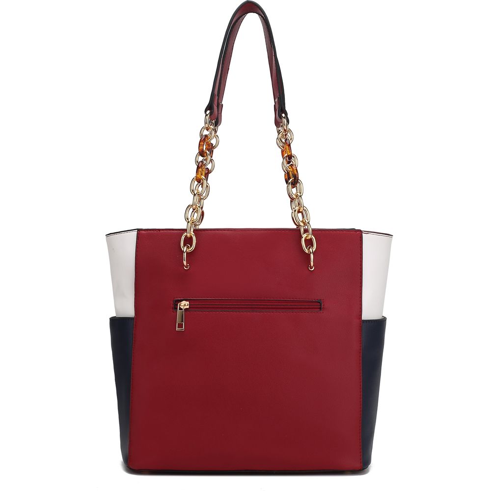 Rochelle Vegan Color Block Vegan Leather Women Tote Bag with Wristlet