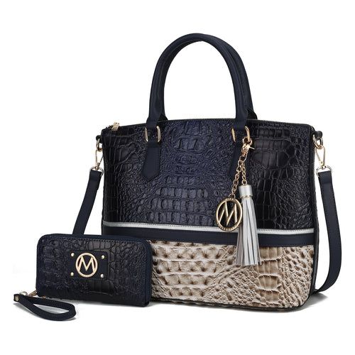 Load image into Gallery viewer, MKF Autumn Crocodile Skin Tote Handbag with Wallet: Elegance Redefined
