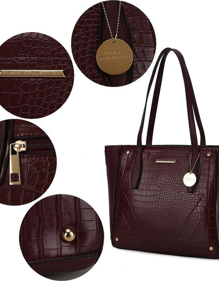 Mia K. Robin Tote Bag - Luxe Crocodile-Embossed Vegan Leather Accessory