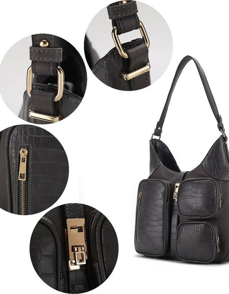 Daphne Crocodile-embossed Shoulder Handbag in Vegan Leather