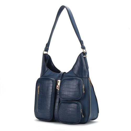 Load image into Gallery viewer, Daphne Crocodile-embossed Shoulder Handbag in Vegan Leather
