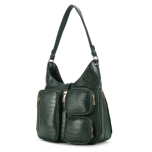 Load image into Gallery viewer, Daphne Crocodile-embossed Shoulder Handbag in Vegan Leather
