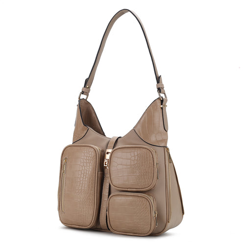 Load image into Gallery viewer, Daphne Crocodile-embossed Shoulder Handbag in Vegan Leather
