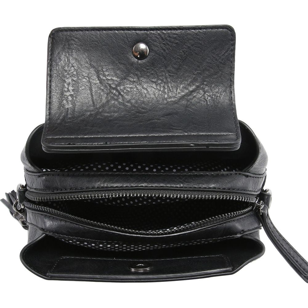 MT2658 BK Luxurious Vegan Leather Triple Compartment Crossbody Bag